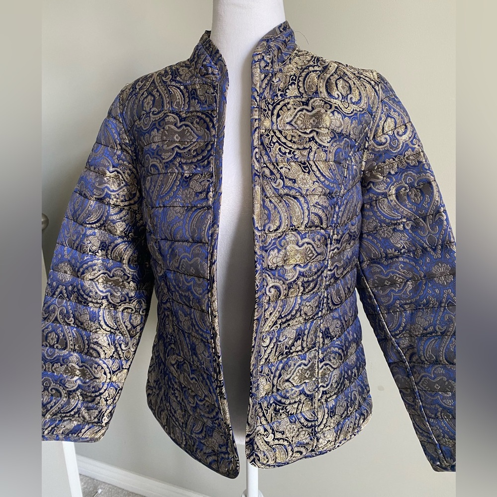 Chico's Quilted Blue and Gold Paisley Jacket